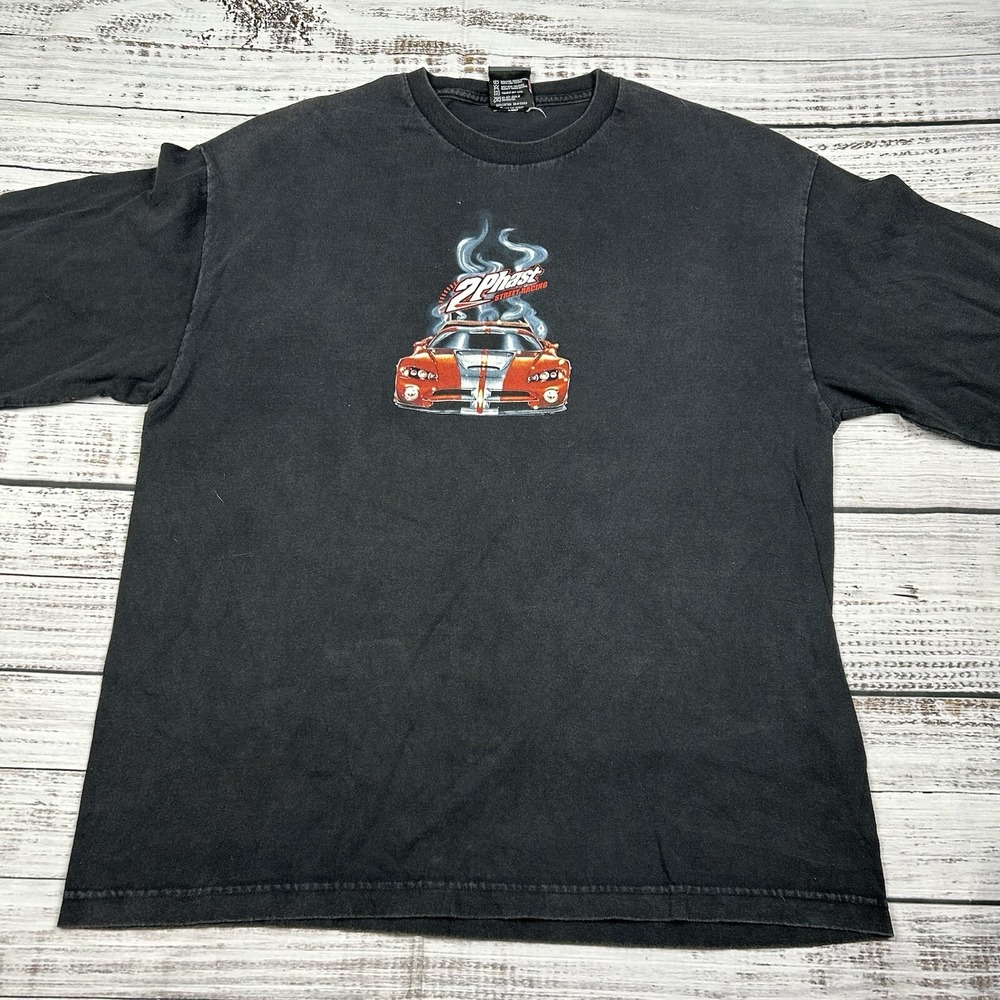 VTG Y2K Top Heavy LS Black Shirt Mens Size XL 2Phast Street Racing Viper Skull - Picture 5 of 8